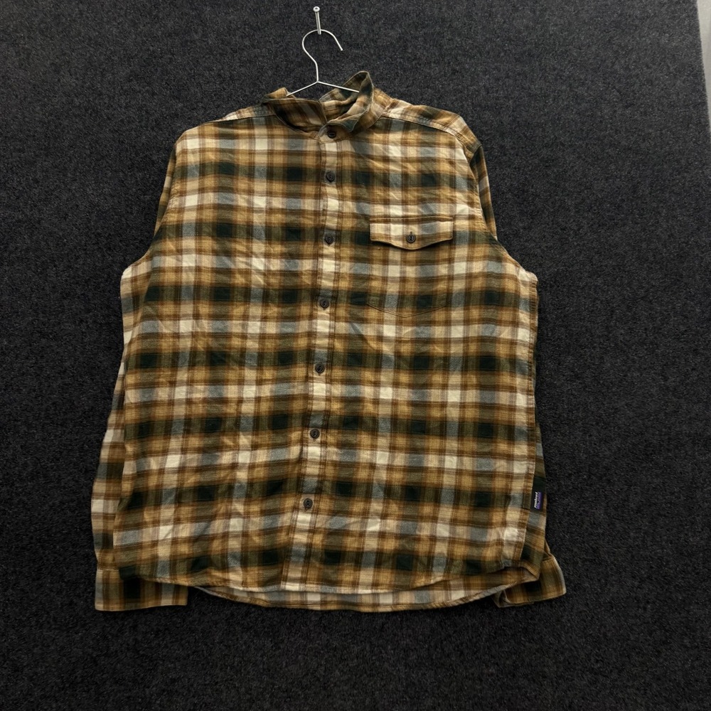 Patagonia Mens Fjord Flannel Organic Cotton Plaid Button Down Shirt Brown L